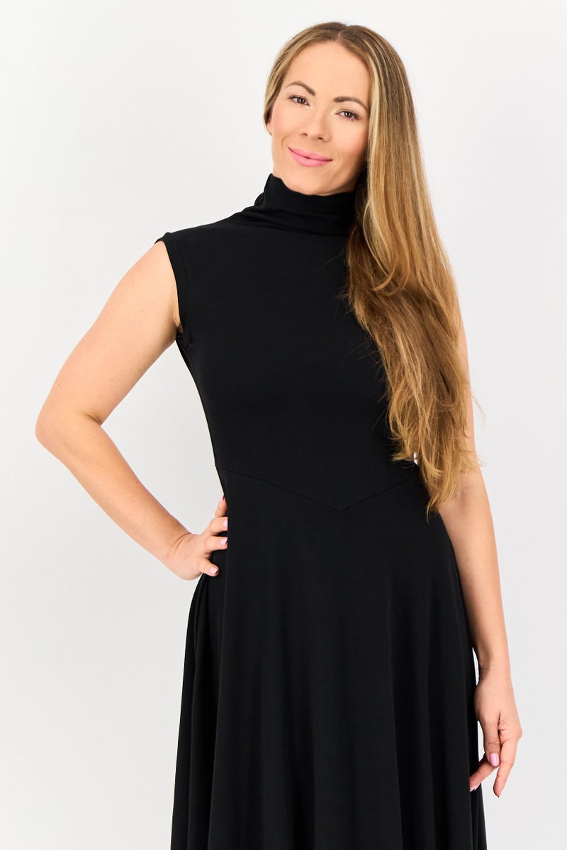 bebe Women Solid Midi Dress, Black - Image 2