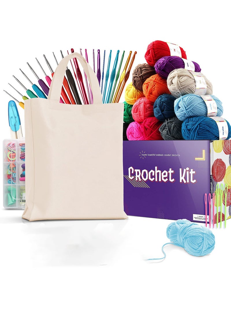 73-Piece Premium Crochet Kit with Hooks, Yarn Balls, Needles, Accessories, and Canvas Tote Bag - Perfect Starter Pack for Kids, Adults, Beginners, and Professionals. - Image 3