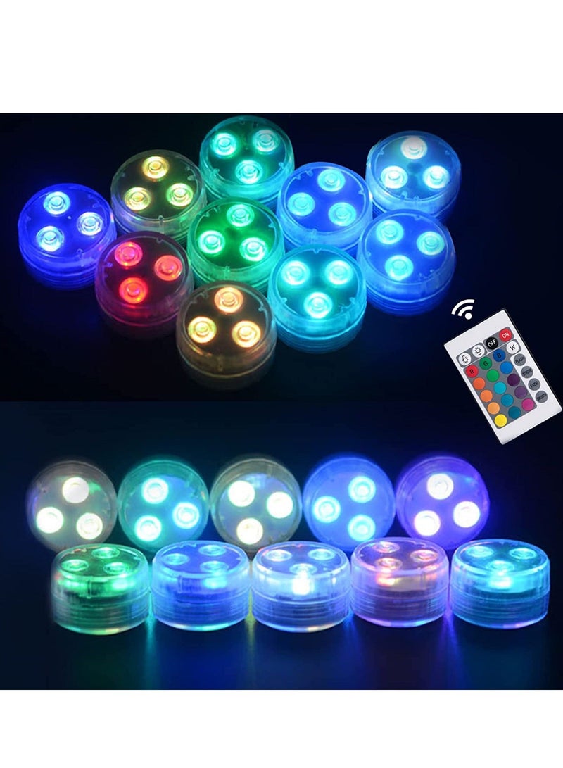 Submersible LED Lights 10 Packs Upgraded Ponds Lights Underwater 16 RGB Color Gradient Hot Tub Lights for Decor Underwater Light IP68 Waterproof 【10 Lights 1 IR Remote Control】 - Image 1