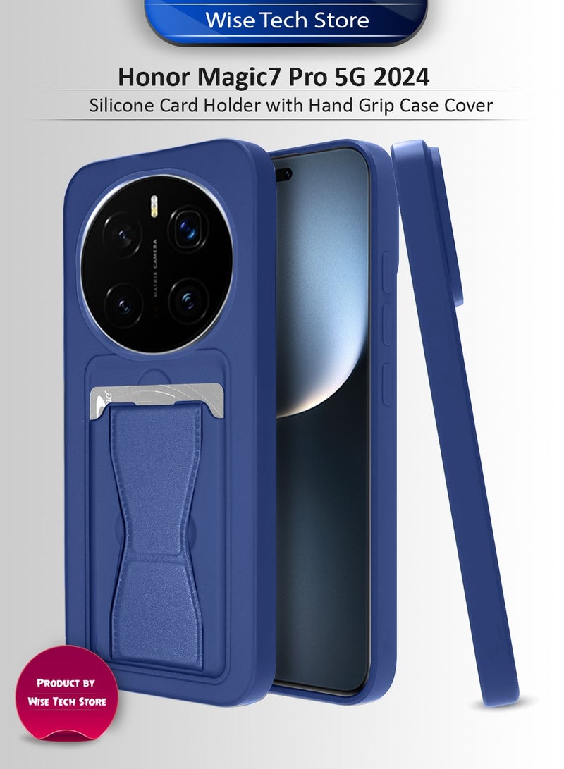 Wtech Honor Magic7 Pro 5G 2024 Silicone TPU Card Holder with Hand Grip Case Cover (MCHPSN) - Navy Blue - Image 1