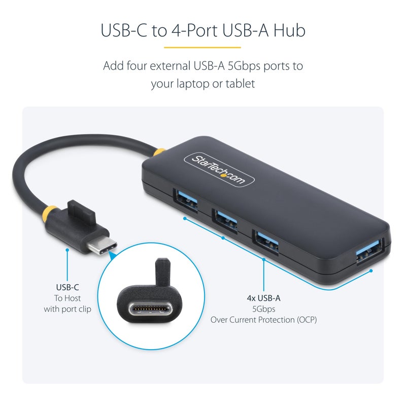 StarTech.com 4-Port USB-C Hub, USB 3.0 (5Gbps), USB-C to 4X USB-A, Bus Powered, Travel Mini Hub, Portable Multi-Port Splitter, Windows PC, MacBook, iMac, Chromebook, Surface and More - Image 3