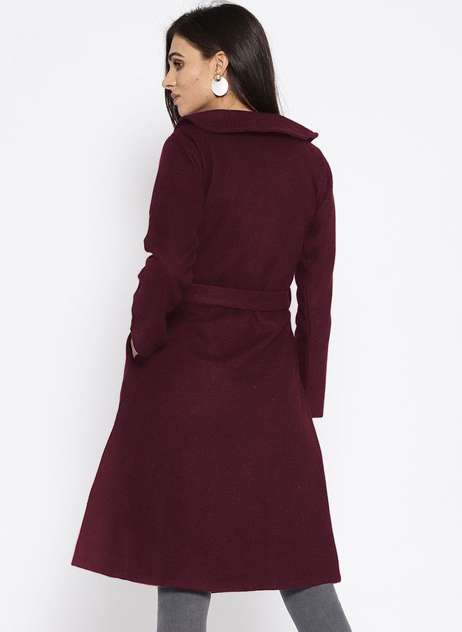Athena Burgundy Shawl Collar Trench Coat for Women - Image 4