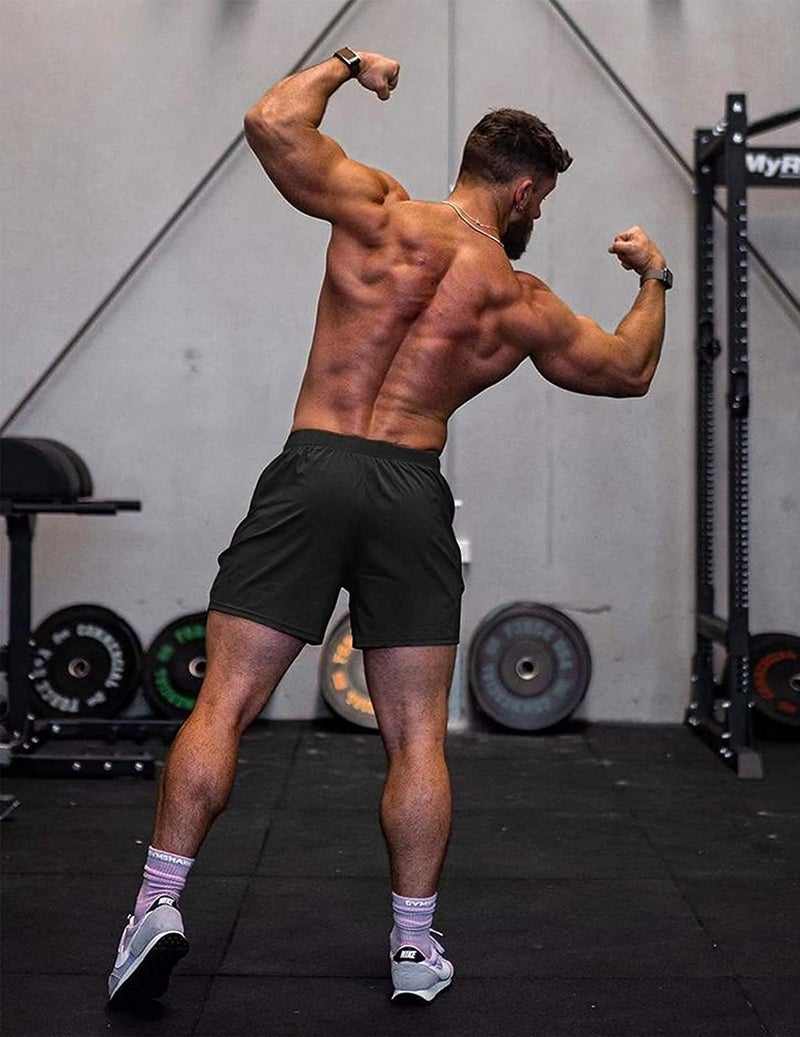 COOFANDY Men's 3 Pack Workout Shorts Gym Fitted Mesh Shorts 5 inch Active Training Bodybuilding Jogger with Pocket (Black/Army Green/Navy Blue@ - Image 3