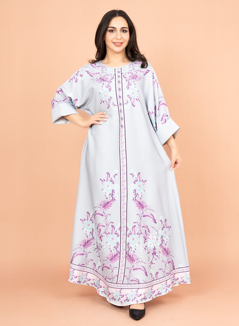 اكسا جلابية كريستال مطبوعة  رمادي - Image 1