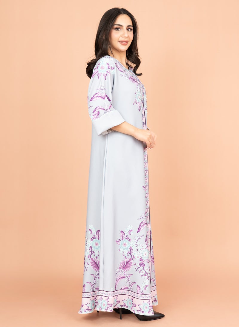 اكسا جلابية كريستال مطبوعة  رمادي - Image 3