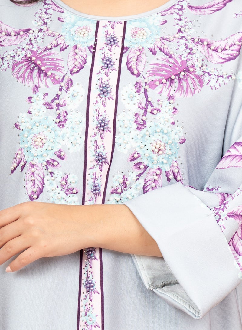 اكسا جلابية كريستال مطبوعة  رمادي - Image 2