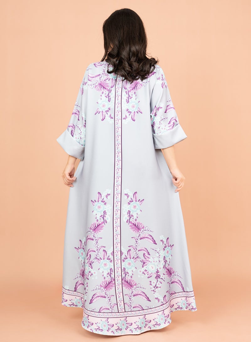 اكسا جلابية كريستال مطبوعة  رمادي - Image 4