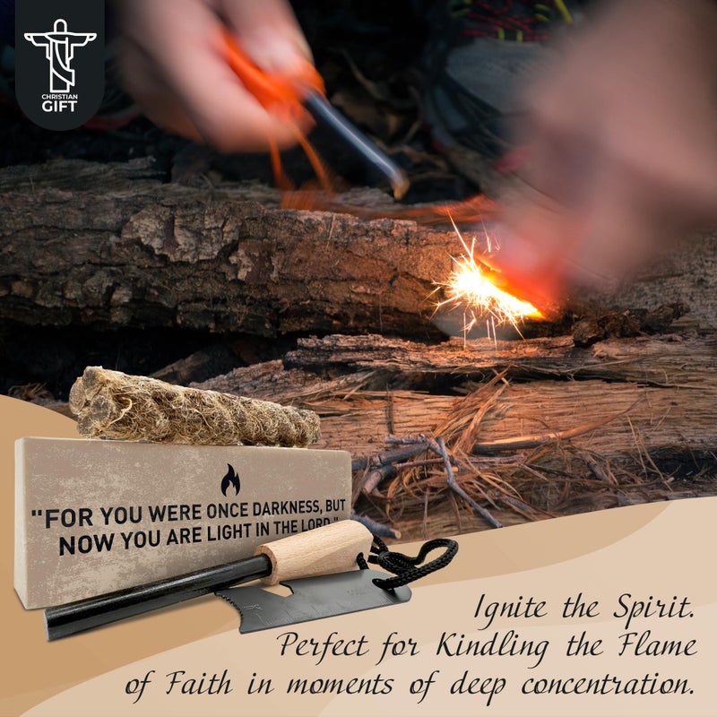 DEHITE Christian Gifts for Men - Religious Gift Basket Inspirational Present - | Insulated Tumbler | Notebook | Multitool Pocket Knife | Fire Starting Kit | - Christmas Gift Birthday Box for Father - Image 3
