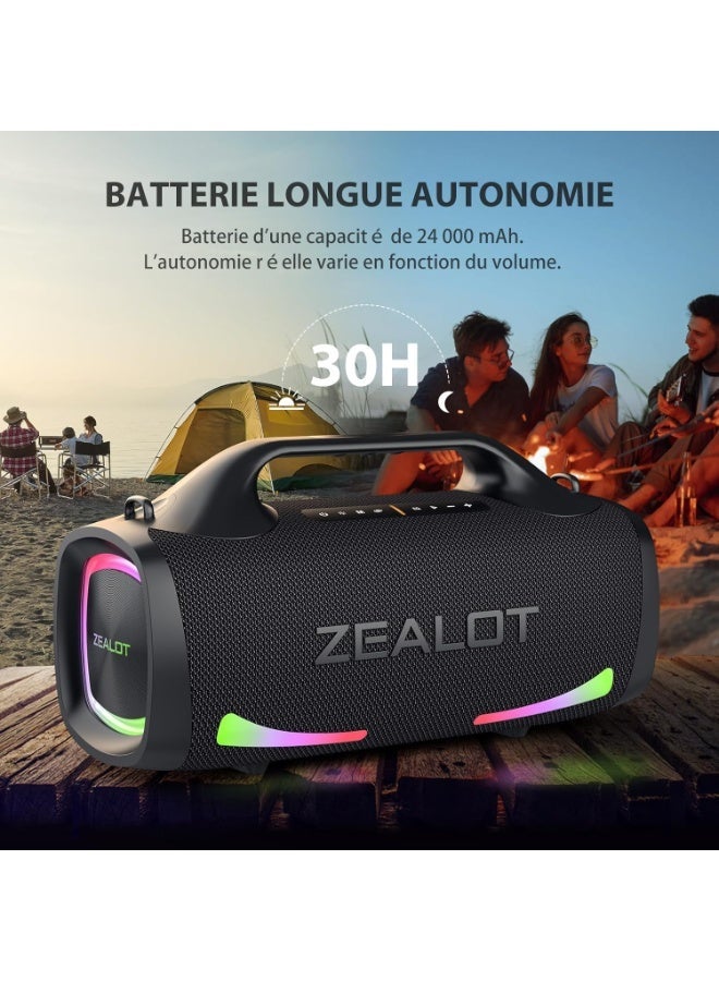 زيلوت مكبر صوت متنقل S79 بقوة 100 واط مع بلوتوث، بطارية 24000 مللي أمبير في الساعة، منخفضات قوية، مكبر صوت فرعي ستيريو ثلاثي الأبعاد، مقاوم للماء بمستوى IPX6، إضاءة RGB، متوافق مع بطاقة TF/USB/AUX/TWS - Image 5