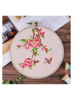 KASTWAVE Embroidery Starter Kit with Pattern DIY Beginner Stitch Kit, Color Cross Stitch Threads Needle Point, Including Stamped Cloth, Bamboo Embroidery Hoop, Color Threads, Needles (Butterfly)