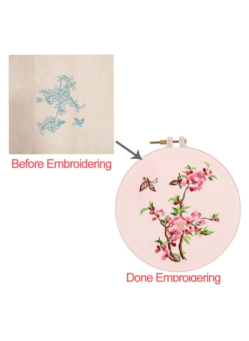 SYOSI - KASTWAVE Embroidery Starter Kit with Pattern DIY Beginner Stitch Kit, Color Cross Stitch Threads Needle Point, Including Stamped Cloth, Bamboo Embroidery Hoop, Color Threads, Needles (Butterfly) - Image 1