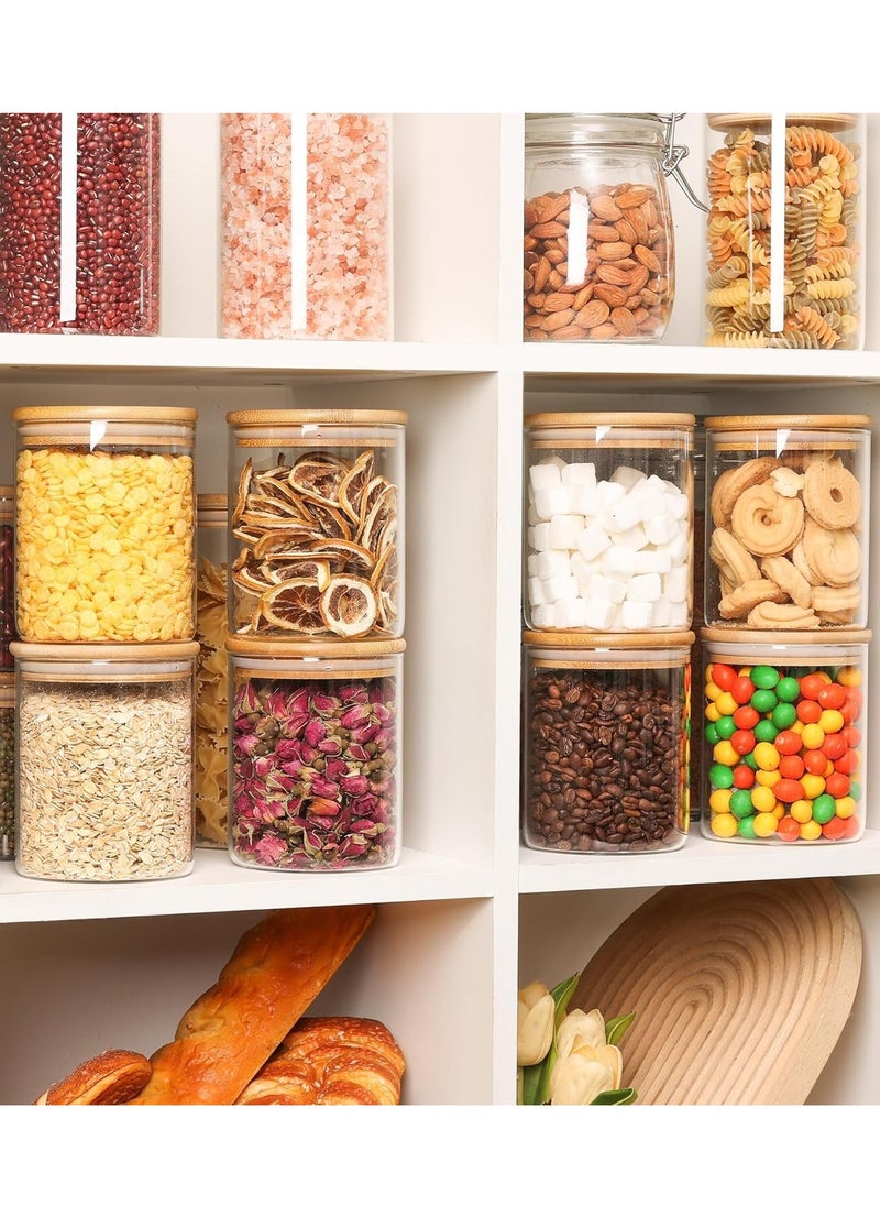 Glass Jars Set 8cm*10cm (6 Packs), Food Storage Containers for Kitchen, Spice jars With Labels, Marker and spoons, Wood Lid Round 6p.