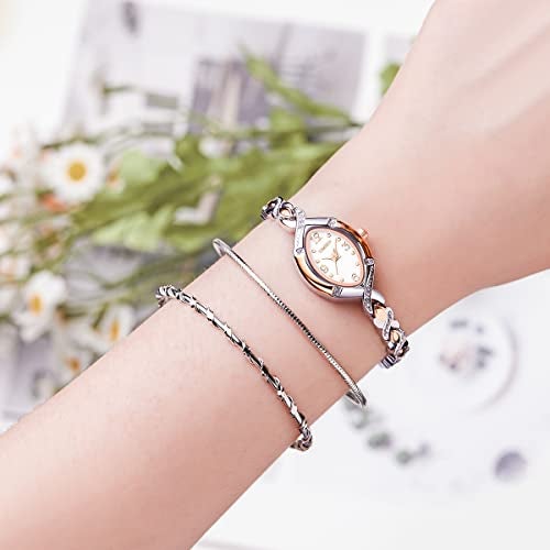 TIME100 Women's Bracelet Watches Ladies Quartz Wrist Watch with Green Dial Bezel with Crystals in Movement Bracelet Strap with Diamonds Waterproof, Silver-170, M, Bracelet - Image 3