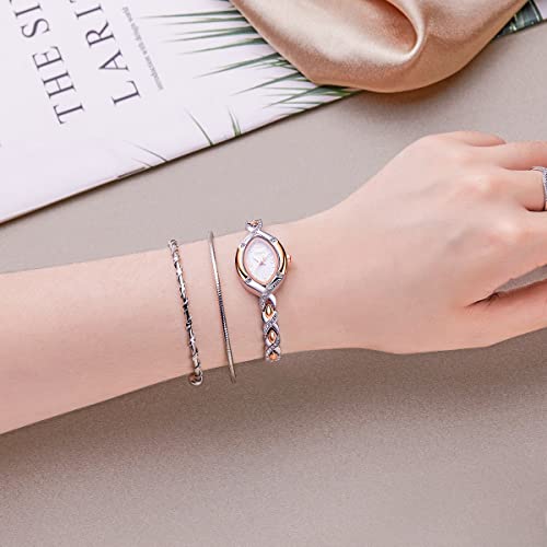 TIME100 Women's Bracelet Watches Ladies Quartz Wrist Watch with Green Dial Bezel with Crystals in Movement Bracelet Strap with Diamonds Waterproof, Silver-170, M, Bracelet - Image 2