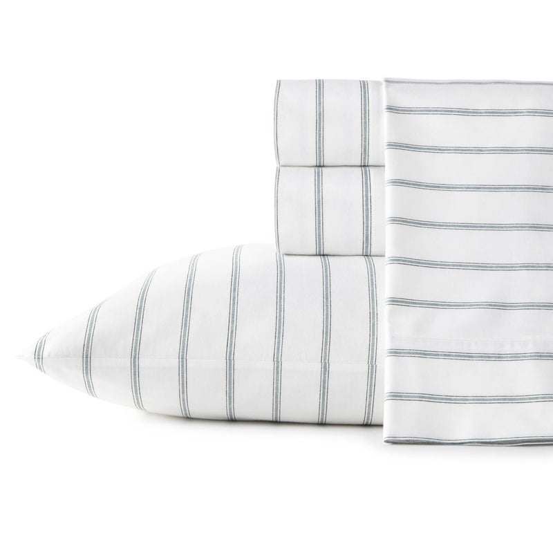Stone Cottage  Queen Sheets Cotton Percale Bedding Set Crisp  Cool Home Decor Trenton Stripe Green Queen - Image 1
