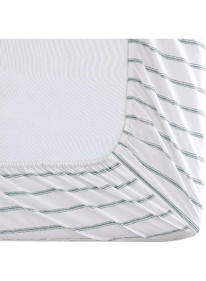 Stone Cottage  Queen Sheets Cotton Percale Bedding Set Crisp  Cool Home Decor Trenton Stripe Green Queen - Image 4