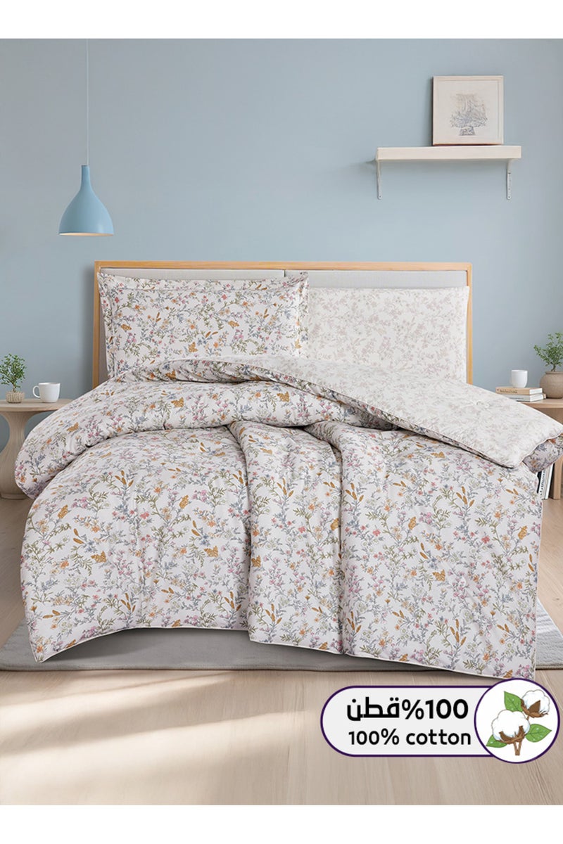 ميلين طقم مفرش سرير صيفي مفرد ونص قطن 100% - 4 قطع – يناسب سرير بمقاس 200x120 - نولين -رصاصي فاتح - سكري - Image 1