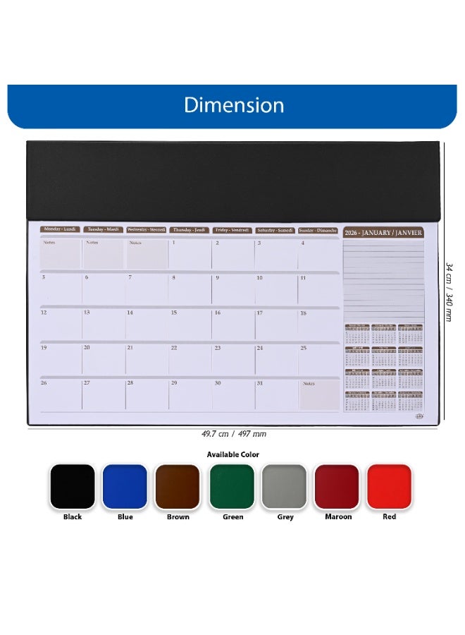 FIS 2026 Year Planner – Black PVC Desk Blotter, 490x340mm, 12 Monthly Sheets, Bilingual (English/French), Ideal for Desk Use, Daily Notes & Reminders – FSDK2EF26BK - Image 5