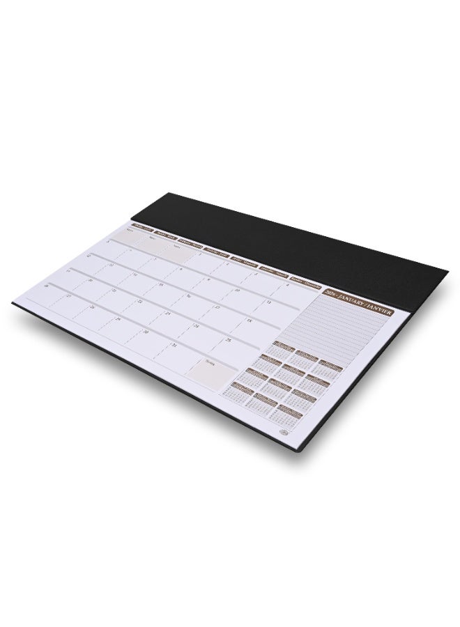 FIS 2026 Year Planner – Black PVC Desk Blotter, 490x340mm, 12 Monthly Sheets, Bilingual (English/French), Ideal for Desk Use, Daily Notes & Reminders – FSDK2EF26BK - Image 1