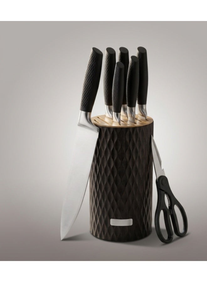 KUNSION 6-Piece Kitchen Knife Block Set with Kitchen Shears & Universal Slotted Block – German Stainless Steel Chef Knife Set, Ergonomic Non-Slip Handles, Black Carved Wooden Knife Holder - Image 3