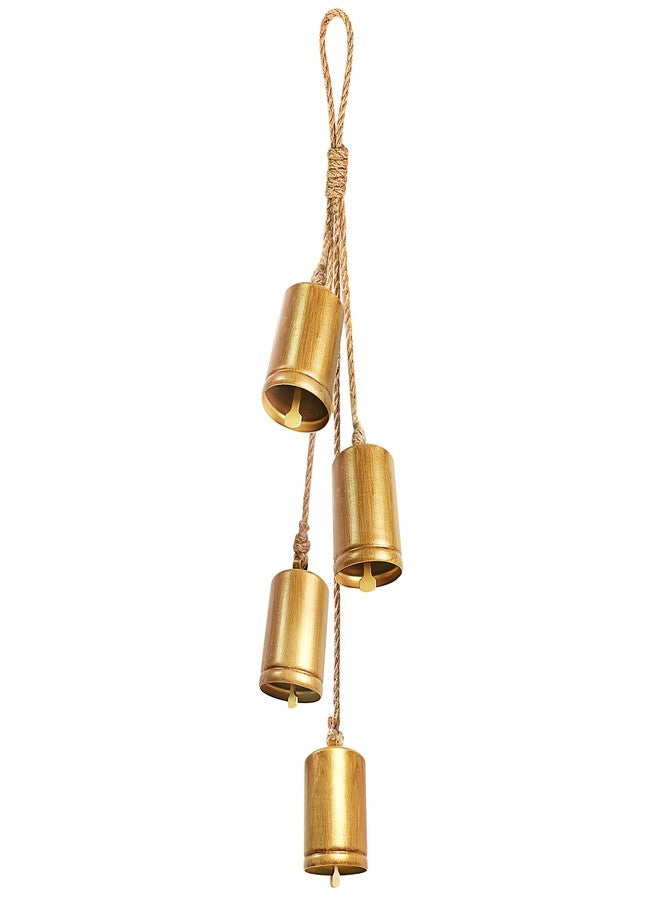 KPCB Tech Christmas Bells for Decoration, Hand Craft Brass Vintage Rustic Bell Set of 4, Hanging Gold Ornaments Shabby Chic Cow Bells Decor on Rope for Wreath, Indoor, Party, Home - Image 1