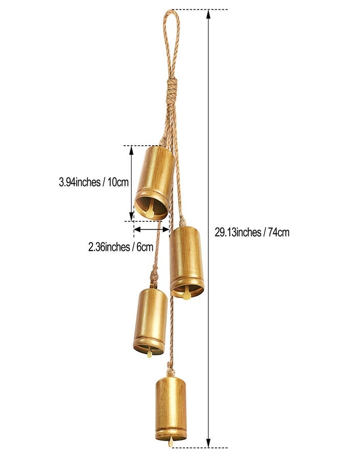 KPCB Tech Christmas Bells for Decoration, Hand Craft Brass Vintage Rustic Bell Set of 4, Hanging Gold Ornaments Shabby Chic Cow Bells Decor on Rope for Wreath, Indoor, Party, Home - Image 4
