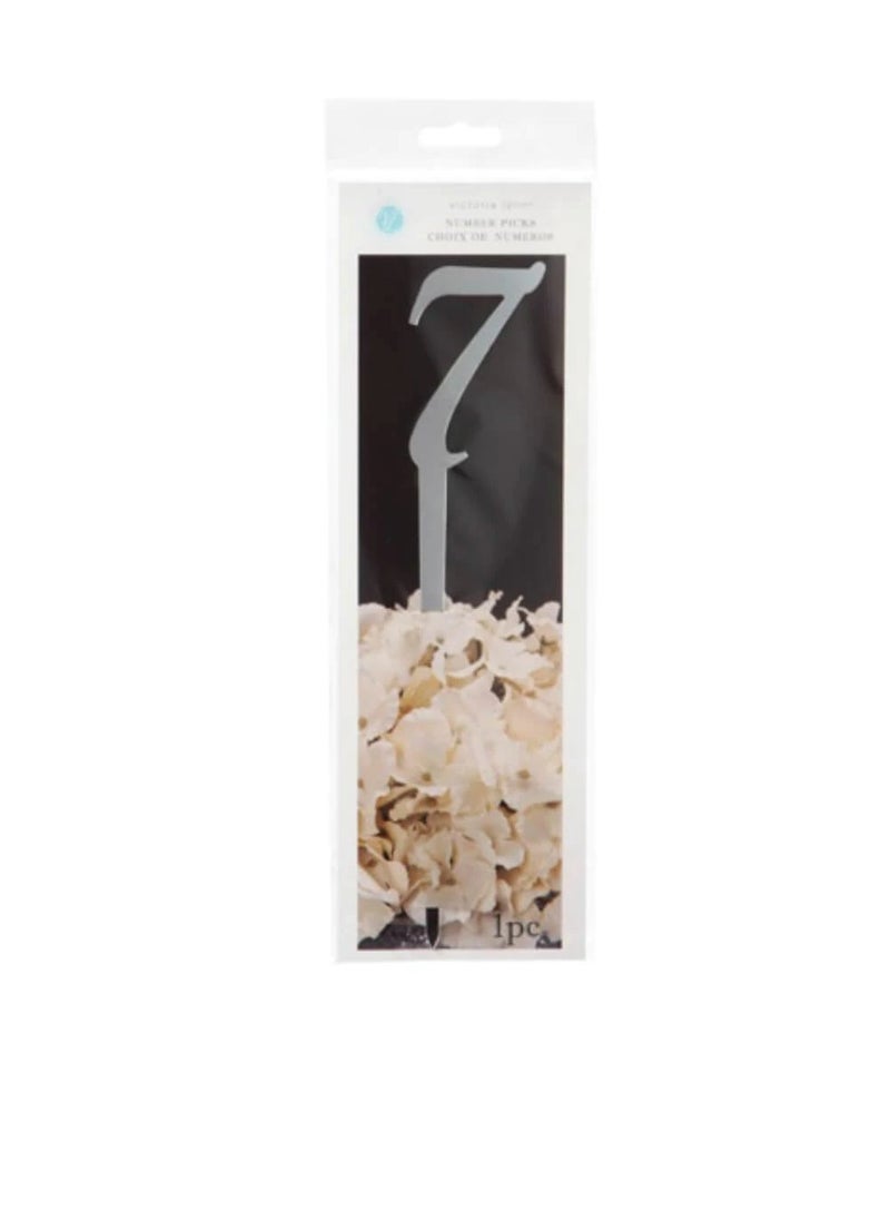 Mirrored Number on a Stick Number 7 Silver 9 inches