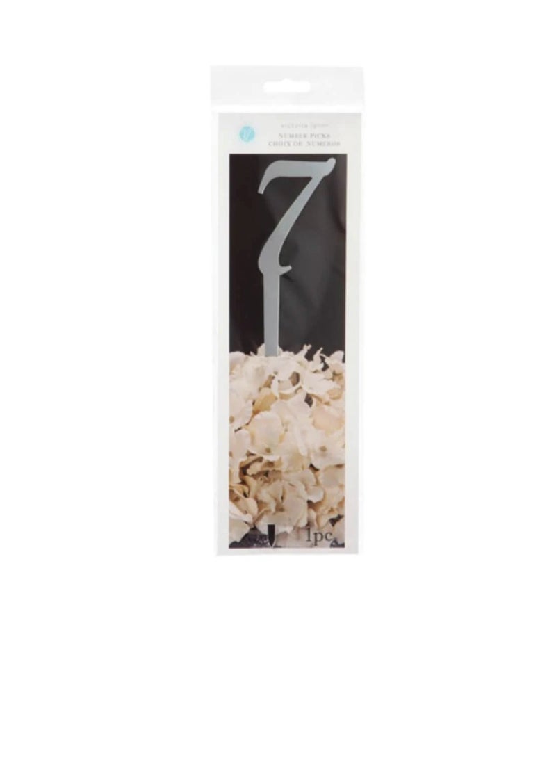 Mirrored Number on a Stick Number 7 Silver 9 inches
