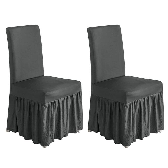 Chair Covers for Dining Room Set of 2 Stretch Chair Slipcovers with Skirt for Kitchen Seat Protectors Wedding Banquet Decor Kids Pets Spandex Fabric Washable 2pcs Light Grey