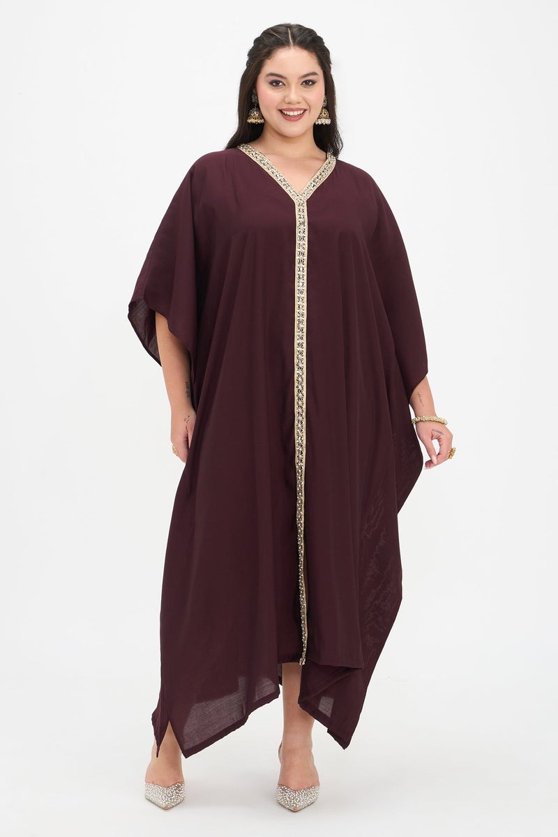 Virgio Solid Viscose Kaftan Maxi Plus Size Dress With Lace for Women - Image 2