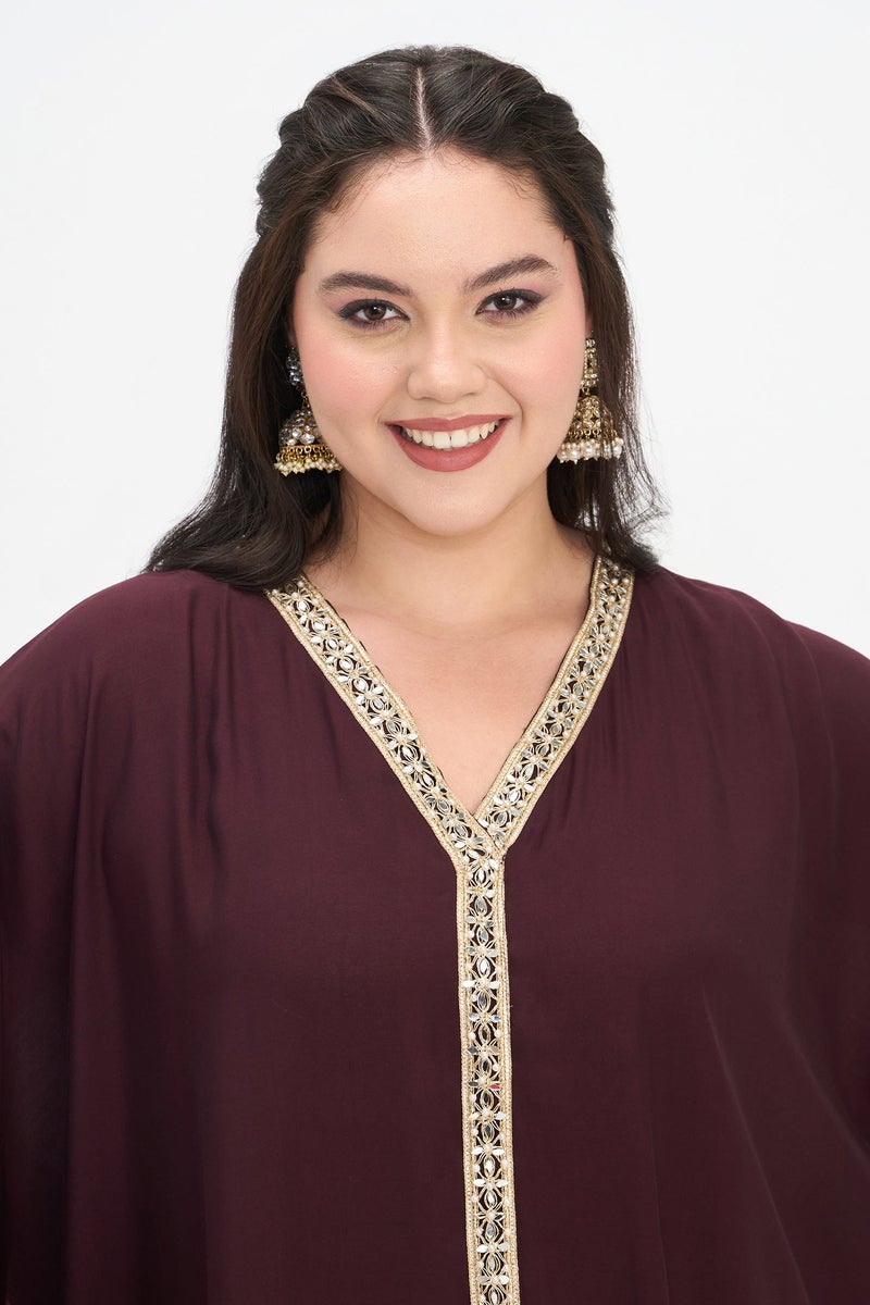 Virgio Solid Viscose Kaftan Maxi Plus Size Dress With Lace for Women - Image 5