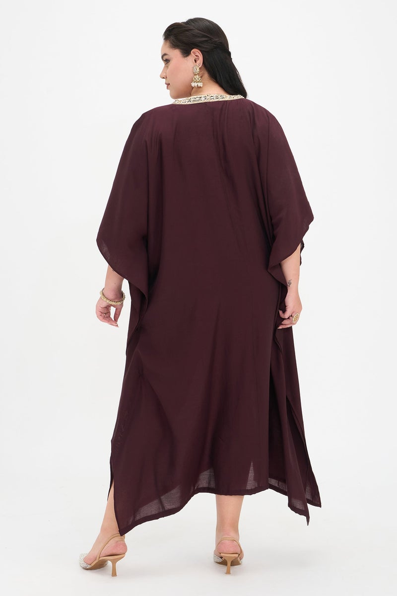 Virgio Solid Viscose Kaftan Maxi Plus Size Dress With Lace for Women - Image 4