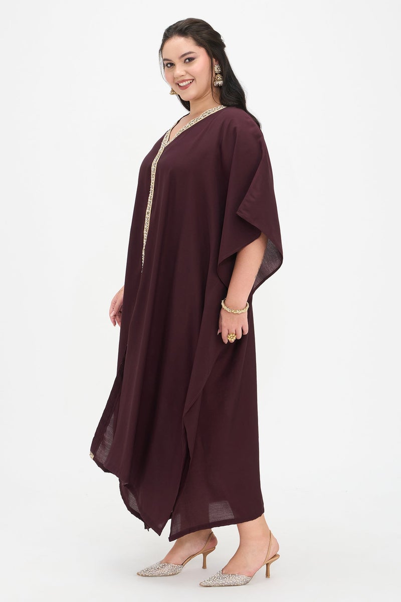 Virgio Solid Viscose Kaftan Maxi Plus Size Dress With Lace for Women - Image 3