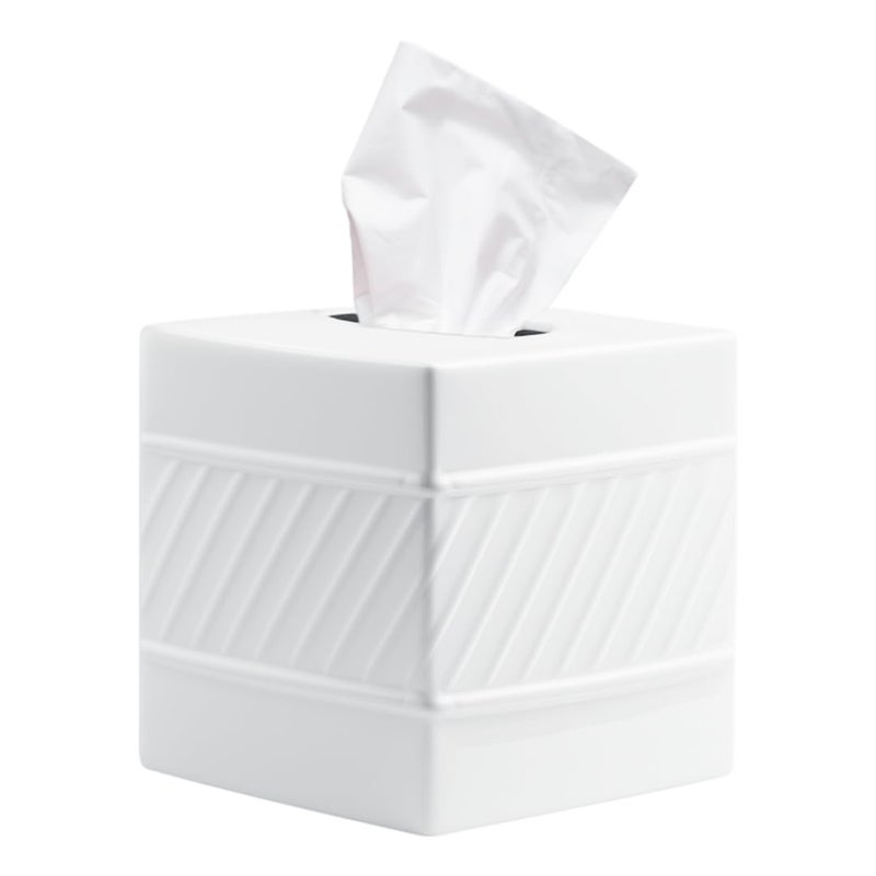 Monarch Abode Handcrafted Wave Embossed Tissue Box Cover Square White Tissue Holder for Bathroom Square Metal Dresser Accessories Decorative Tissue Box Holder Classic White Tissue Cover