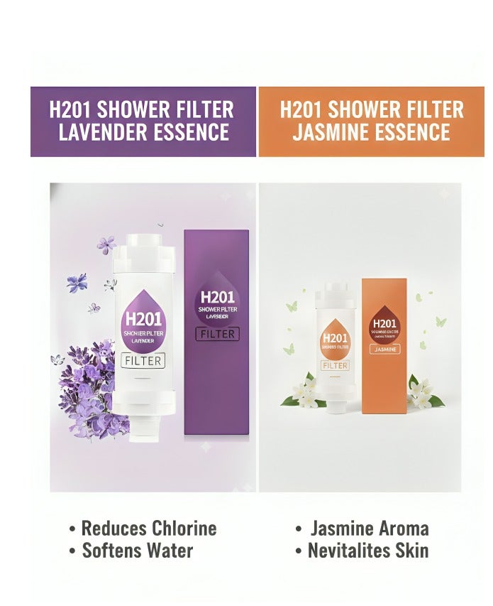 H201 2-Piece Lavender & Jasmine Shower Filter Set - Powered by Vitamin C - Water Purifier with Triple Technology System - Ideal Shower Head Filter for Treating Dry Skin and Hair Loss - Image 1