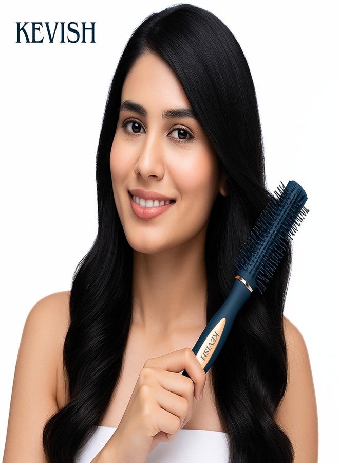 مجموعة فرشاة شعر للنساء والرجال - فرشاة ذات فتحات وفرشاة دائرية لتجفيف سريع، وفك التشابك، وتصفيف ناعم (أزرق داكن، قطعتان) - Image 4