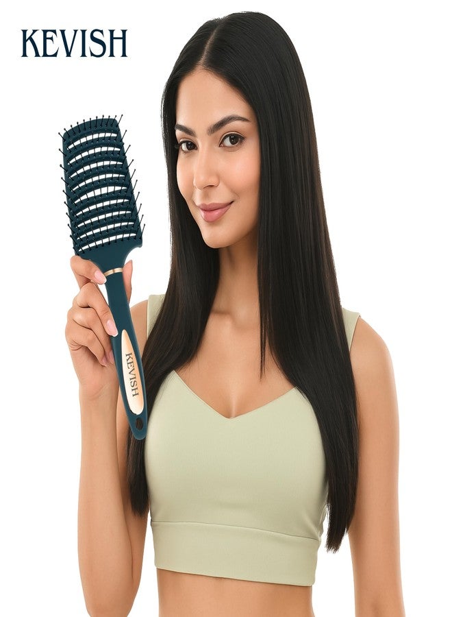 مجموعة فرشاة شعر للنساء والرجال - فرشاة ذات فتحات وفرشاة دائرية لتجفيف سريع، وفك التشابك، وتصفيف ناعم (أزرق داكن، قطعتان) - Image 3