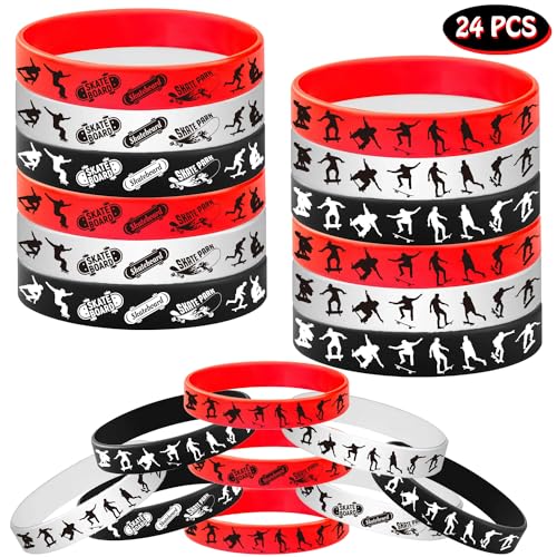 ATSMOICY 24PCS Skateboard Rubber Bracelets Slicone Wristbands -Sport Party Supplies Skateboarding/Extreme Sports Birthday Baby Shower Party Favors - Image 2