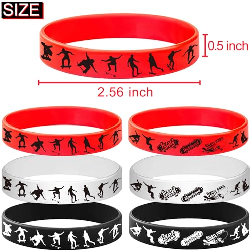 ATSMOICY 24PCS Skateboard Rubber Bracelets Slicone Wristbands -Sport Party Supplies Skateboarding/Extreme Sports Birthday Baby Shower Party Favors - Image 3