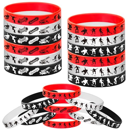 ATSMOICY 24PCS Skateboard Rubber Bracelets Slicone Wristbands -Sport Party Supplies Skateboarding/Extreme Sports Birthday Baby Shower Party Favors - Image 1