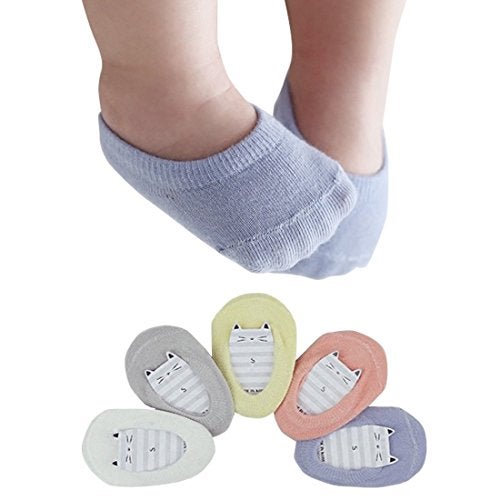 queenland 5 Pairs Baby Girls Boys No Show Socks Non-Skid with Grippers, Unisex Newborn Seamless Half Cushion Low Cut Socks, Anti Slip Sock for Infants Toddlers - Image 1