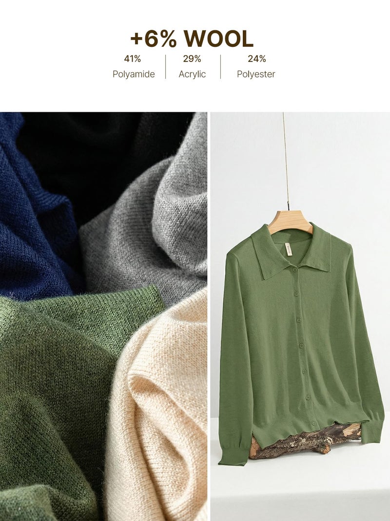 EVALESS Womens Spring Fashion Cardigan Sweaters Lightweight Trendy Long Sleeve Lapel Collar Button Down Sweaters Wool Blend Knit Cardigans Sweater Tops Four Leaf Clover Large - Image 5