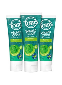 تومز أوف ماين معجون أسنان الأطفال Wicked Cool! المعتمد من جمعية طب الأسنان الأمريكية (ADA) من Tom's of Maine، معجون أسنان طبيعي، خالٍ من الصبغات، بدون مواد حافظة صناعية، بنكهة النعناع الخفيف، عبوة من 3 قطع بحجم 5.1 أونصة (قد تختلف العبوة)  - Image 1