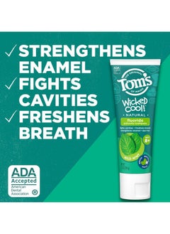تومز أوف ماين معجون أسنان الأطفال Wicked Cool! المعتمد من جمعية طب الأسنان الأمريكية (ADA) من Tom's of Maine، معجون أسنان طبيعي، خالٍ من الصبغات، بدون مواد حافظة صناعية، بنكهة النعناع الخفيف، عبوة من 3 قطع بحجم 5.1 أونصة (قد تختلف العبوة)  - Image 3