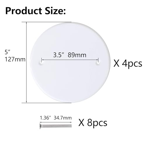 Qlvily 4PCS 5" Ceiling Cover Plate, Metal Plate Flat Round Electrical Cover, Round Electrical Box Cover, Ceiling Hole Cover, Screws Included, Hole Distance: 3.5" - Image 2