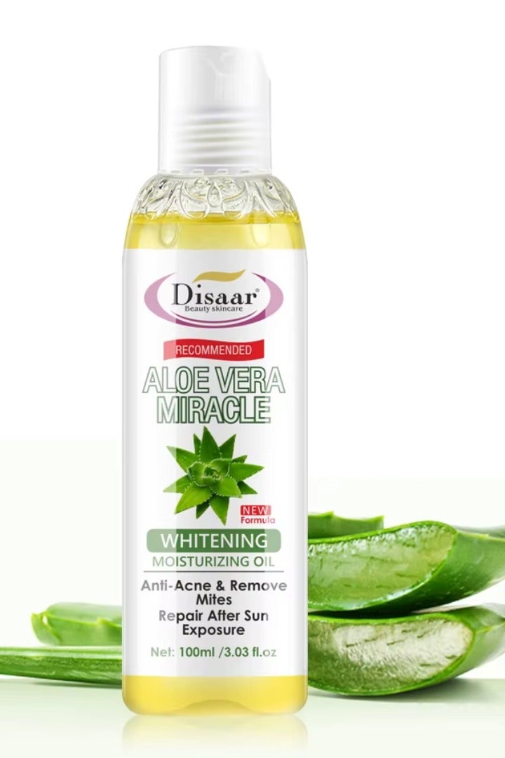 Disaar 100ml Aloe Vera Miracle Whitening Moisturizing Oil Anti Acne Remove Mites Repair After Sun Exposure Skin Brightening Massage Body Oil Natural Essential Oil Aloe Vera Body Oil - Image 1