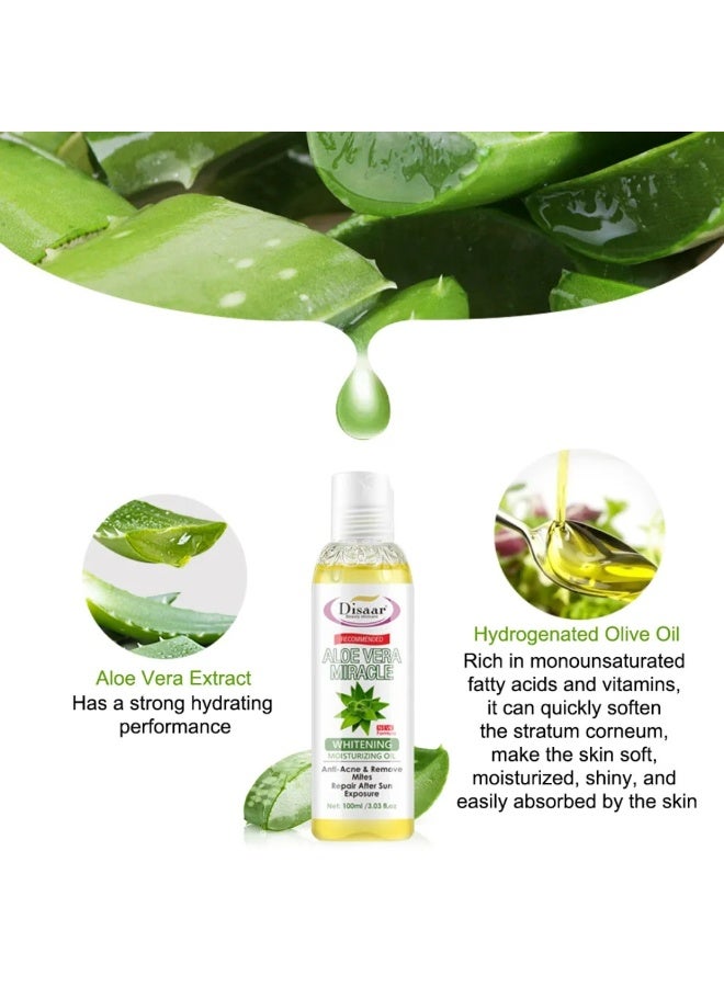 Disaar 100ml Aloe Vera Miracle Whitening Moisturizing Oil Anti Acne Remove Mites Repair After Sun Exposure Skin Brightening Massage Body Oil Natural Essential Oil Aloe Vera Body Oil - Image 3