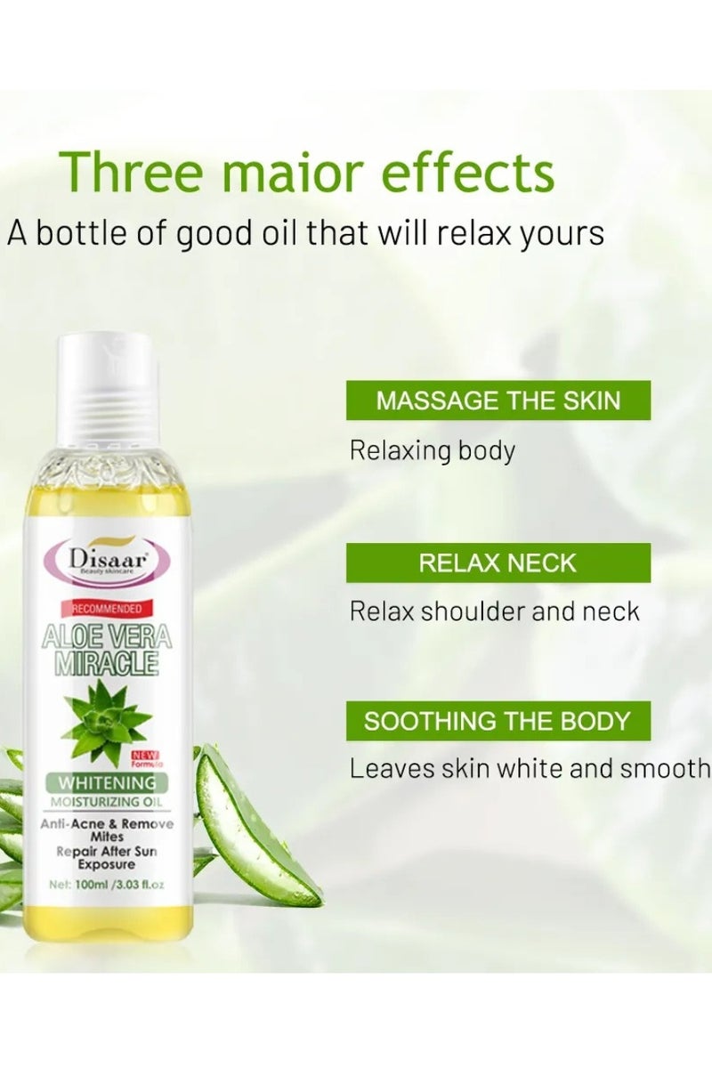 Disaar 100ml Aloe Vera Miracle Whitening Moisturizing Oil Anti Acne Remove Mites Repair After Sun Exposure Skin Brightening Massage Body Oil Natural Essential Oil Aloe Vera Body Oil - Image 2