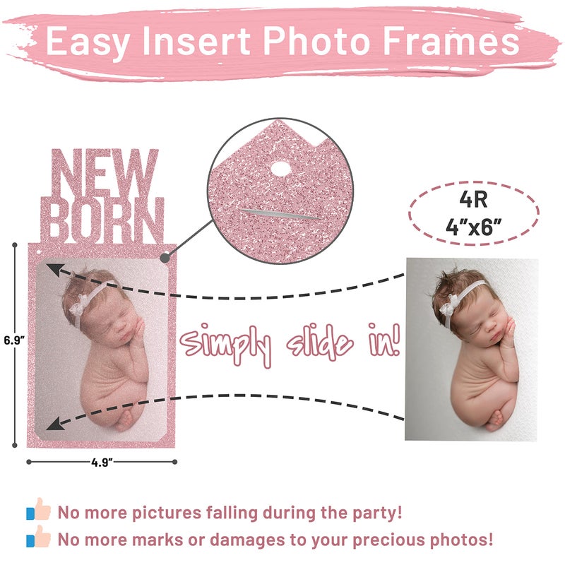 PartyHooman 1st Birthday Photo Banner for Baby from Newborn to 12 Months, 1st Birthday Decorations Girl Monthly Milestones Garland | 1 Year Old First Photo Banner Pre-strung with Frame (Rose Gold) - Image 3