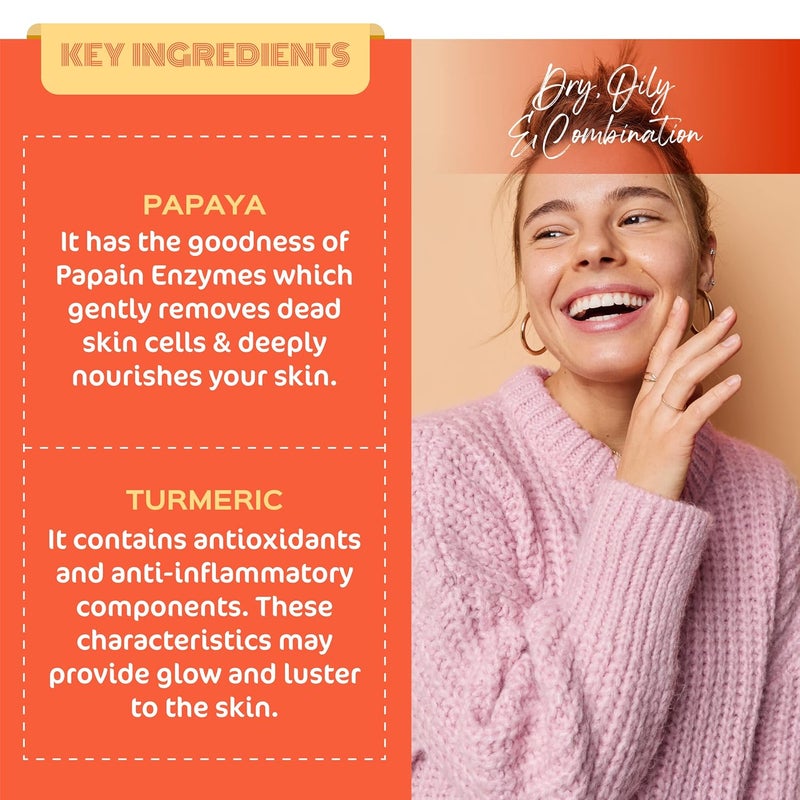Glow Up Papaya Turmeric Face Scrub For Natural Beauty Detan Antiaging For Dry Oily Combination skin 75g - Image 4